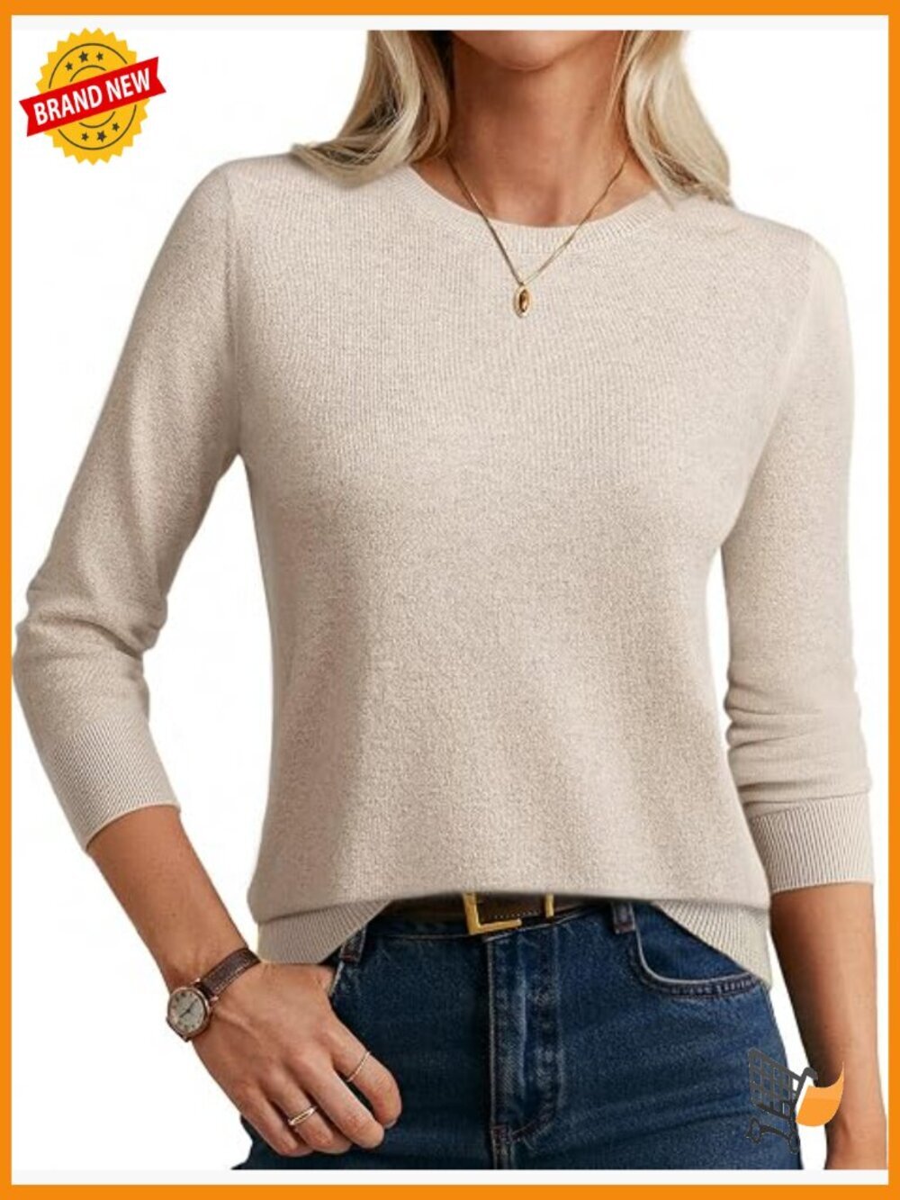 Cashmere Blend Wool Long Sleeve Crew Neck Sweater Pullover with Socks